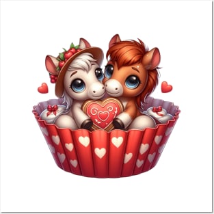 Valentine Horse Couple In A Cupcake Posters and Art